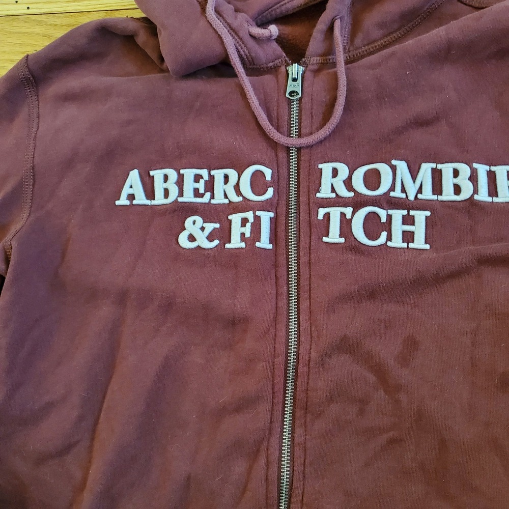 Abercrombie & Fitch Mens Soft A&F Fleece Full Zip Hoodie Burgundy Maroon Medium